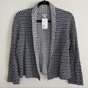 NWT H&M Navy Blue White Print Knit Cardigan Jacket